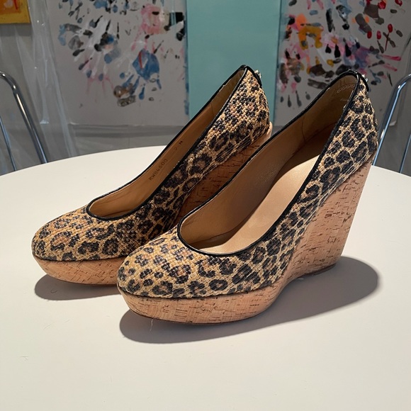 4in Stuart Weitzman Corkswoon leopard print wedges - Picture 4 of 7
